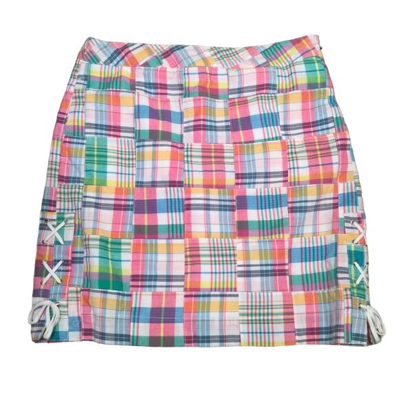 Talbots Madras Patchwork Plaid Side Zipper Lined Tie Accent Skirt 6 petite - Picture 8 of 10